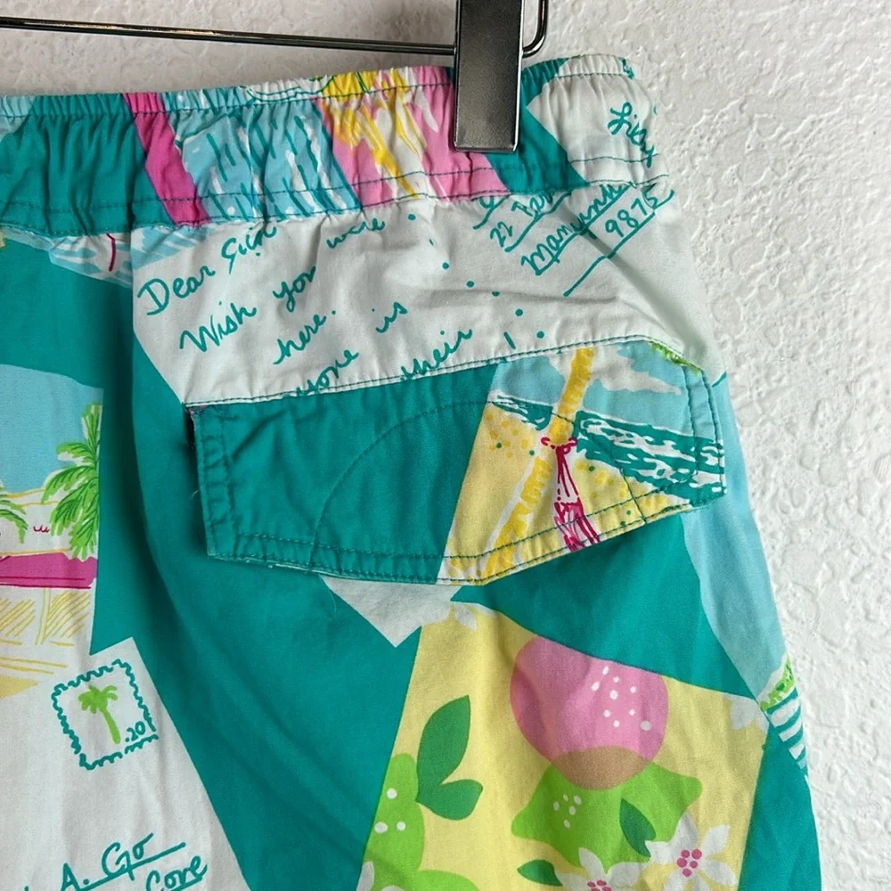 Lilly Pulitzer Men's Swim Trunks Postcard Flamingo